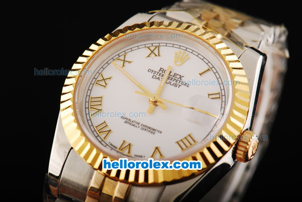 Rolex Datejust Automatic Movement White Dial with Gold Roman Markers and Steel Case-18K Gold Never Fade - Click Image to Close